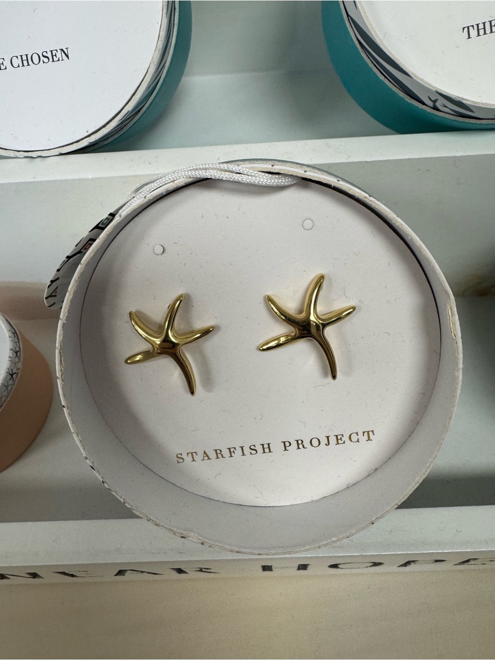 Gold Starfish Drop Stud Earrings